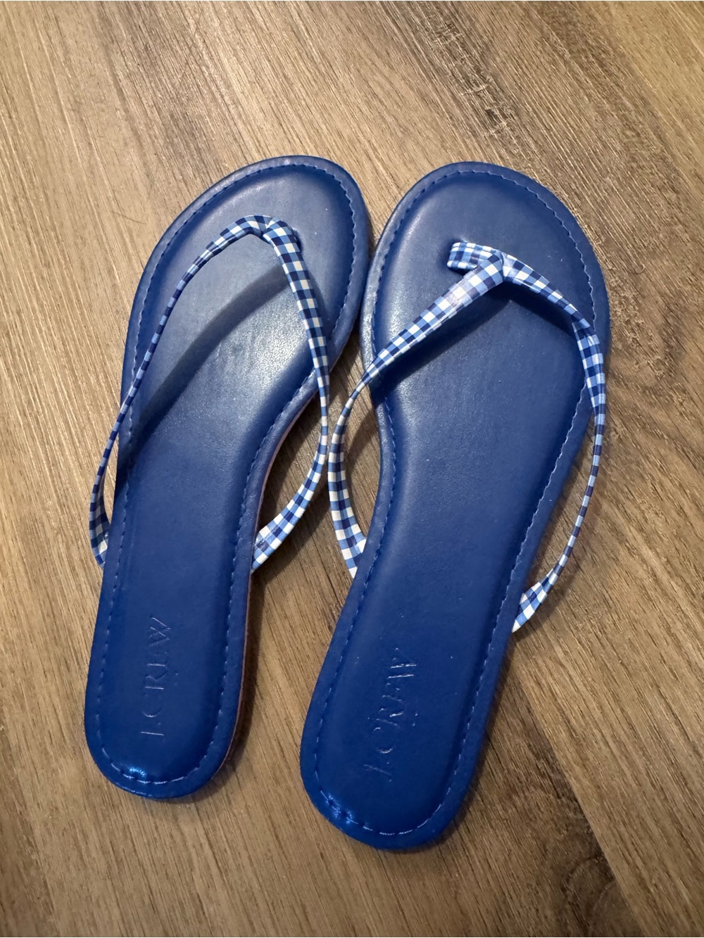 J. Crew Factory Blue Gingham Strap Flip Flop Sandals